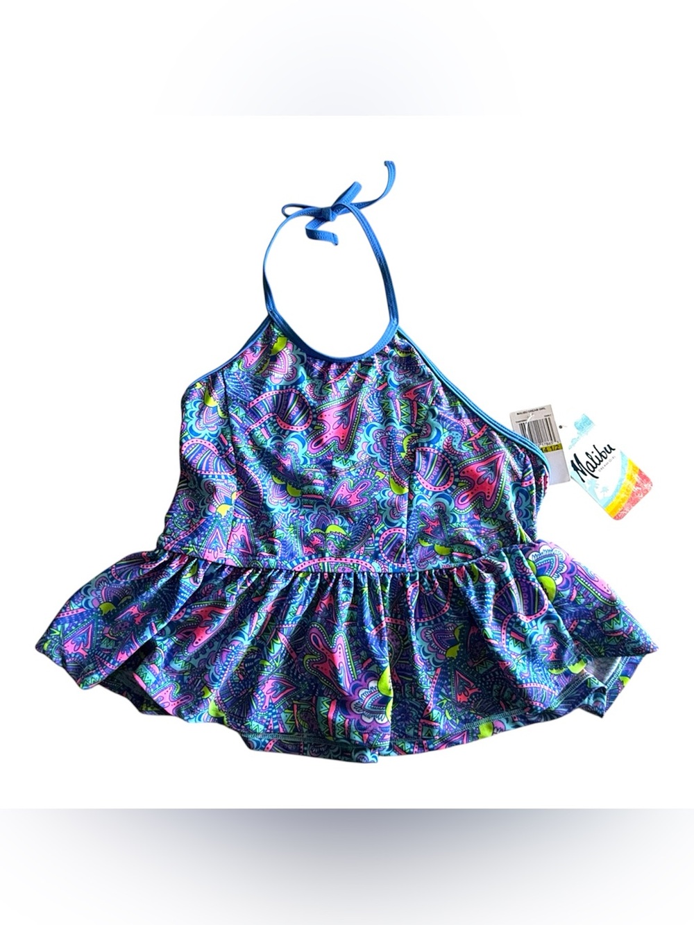 Malibu Dream Girl Kids Blue Paisley Halter Swim Top.
Size 14 1/2